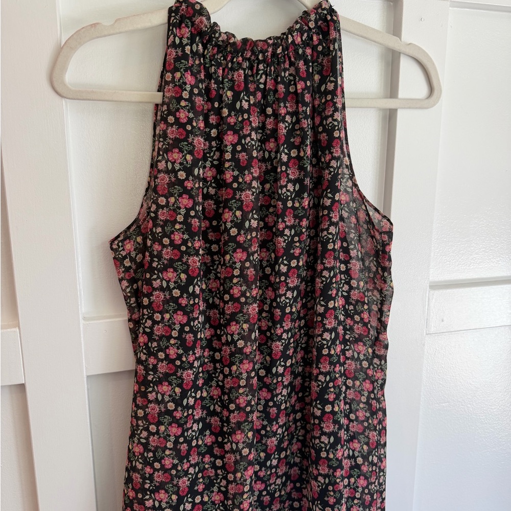 Bailey 44 Black Floral top with Pink and Cream Blooms